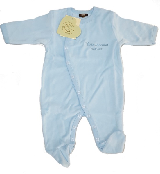 Bébé Chocolat Pyjama Bleu Coton Biologique - 6 Mois